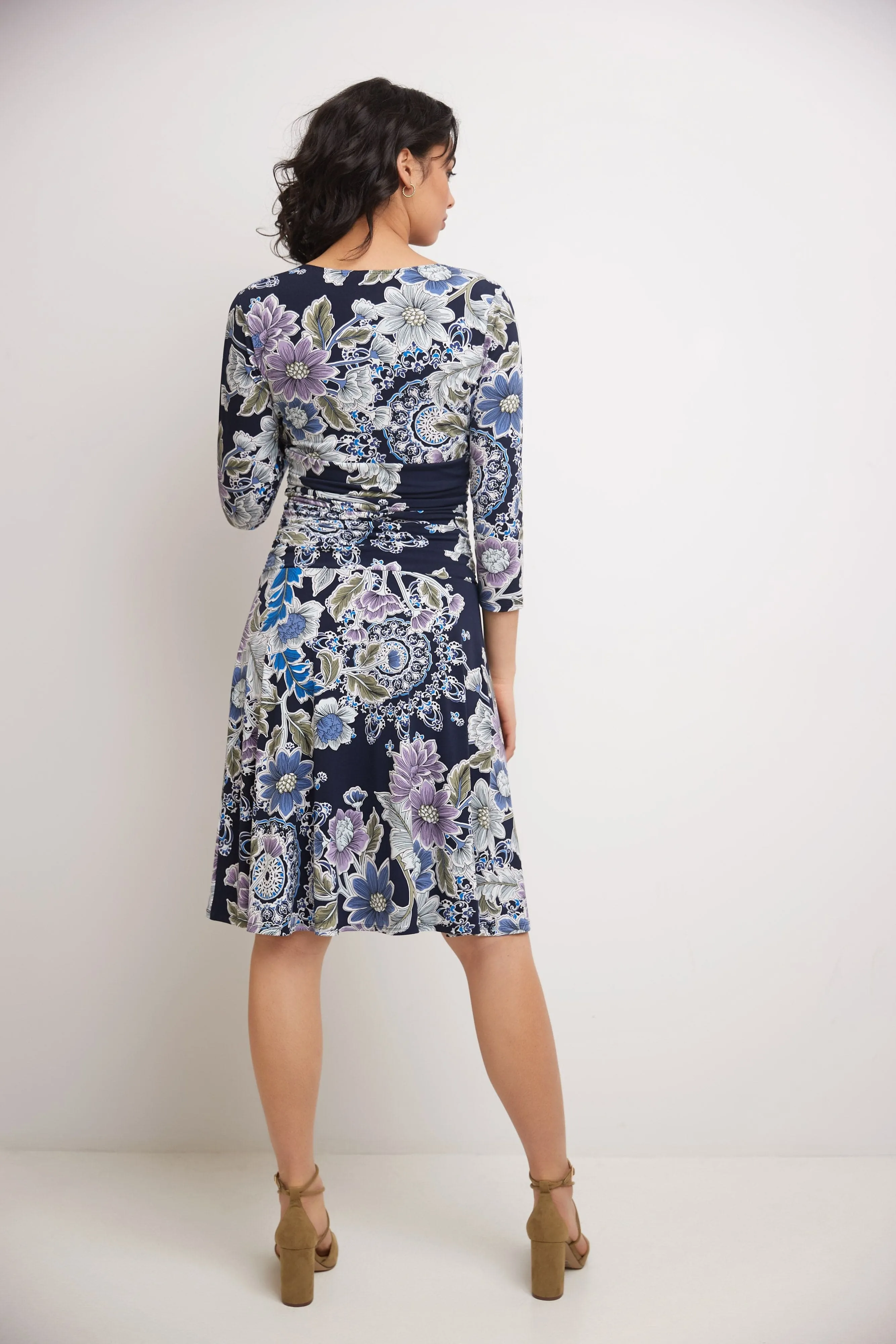 Form-fitting 3/4 Sleeve Dress with Ruching