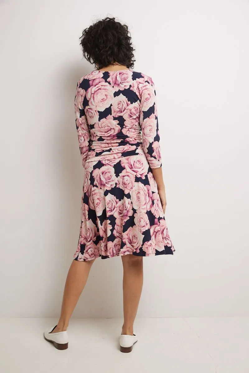 Form-fitting 3/4 Sleeve Dress with Ruching