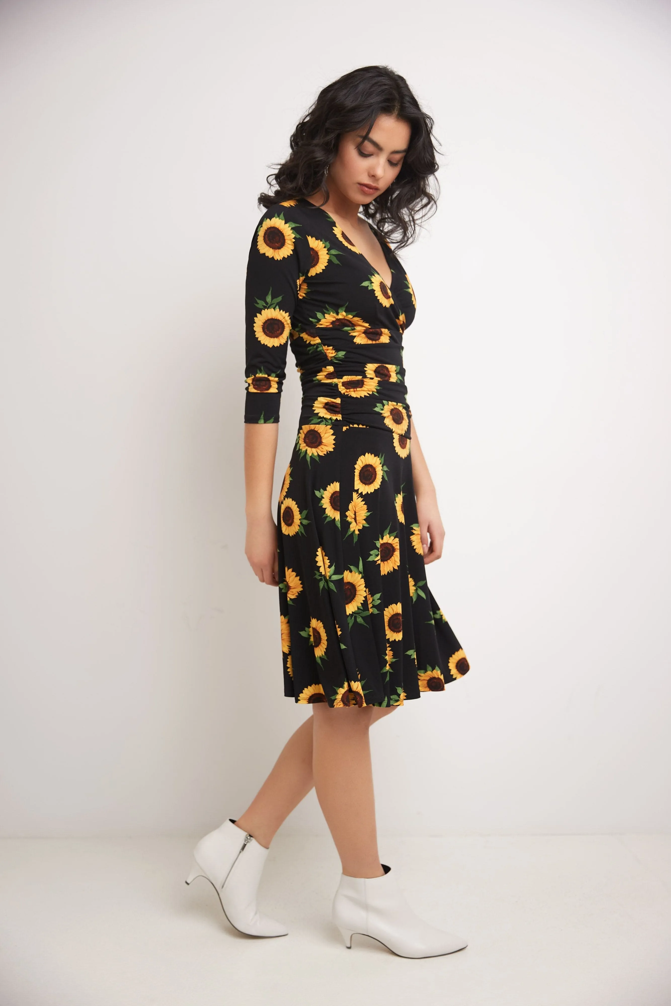 Form-fitting 3/4 Sleeve Dress with Ruching