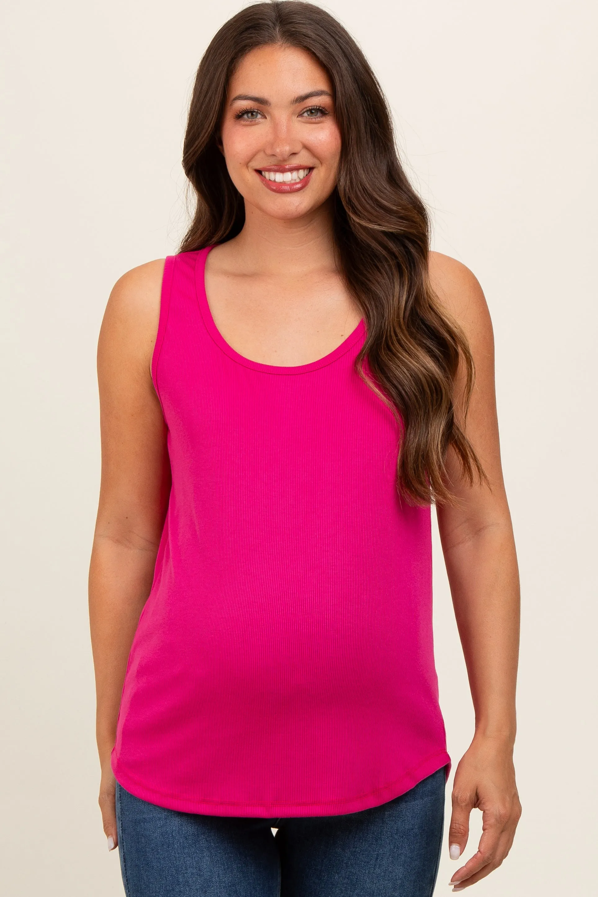 Fuchsia Ribbed Sleeveless Maternity Top