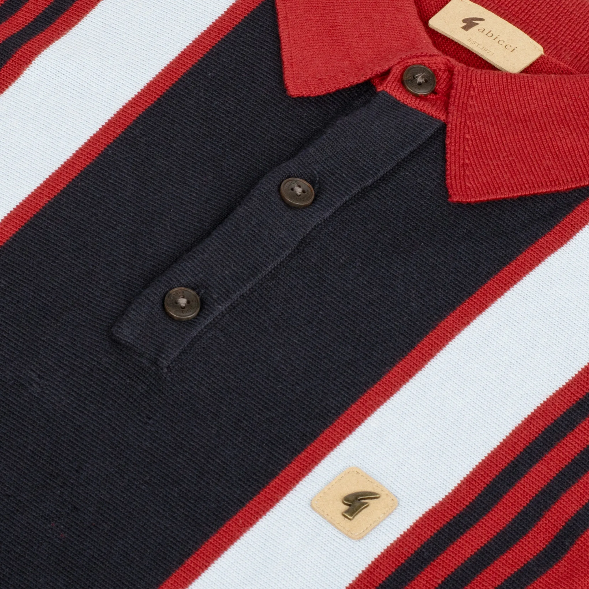 Gabicci Vintage Searle Stripe Knit Polo Rosso