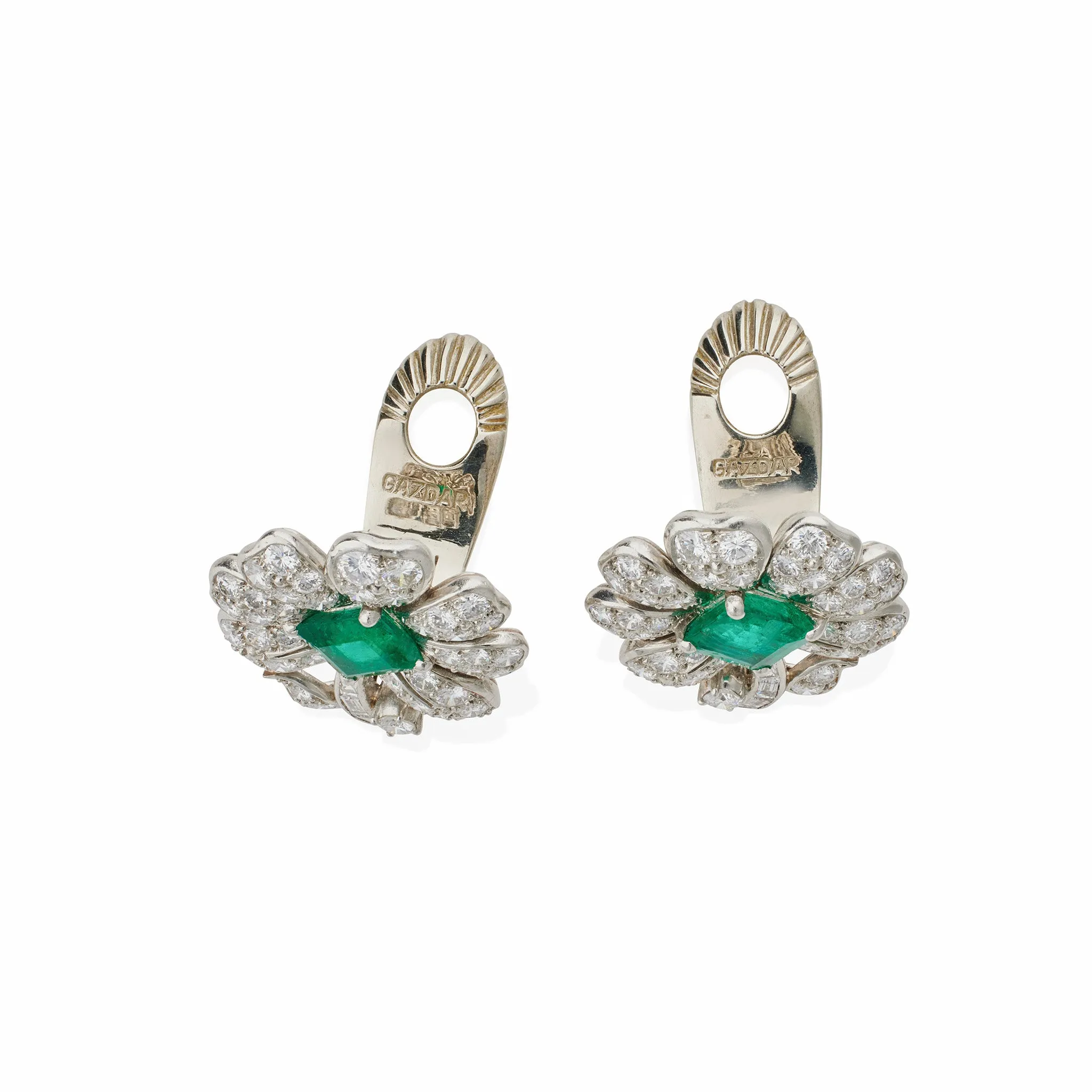 Gazdar Mumbai Emerald and Diamond Flower Clip Earrings