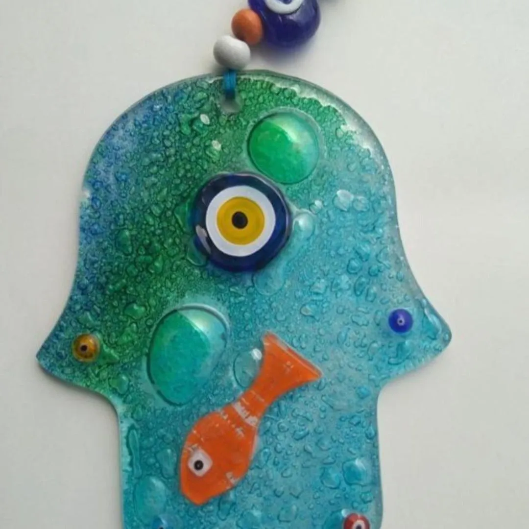 Glass Hamsa Souvenir Luck and Blue Eyes Symbols