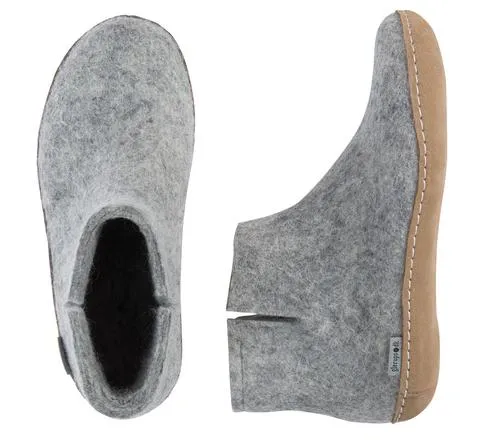 Glerups - Slipper Boot Leather Sole Grey