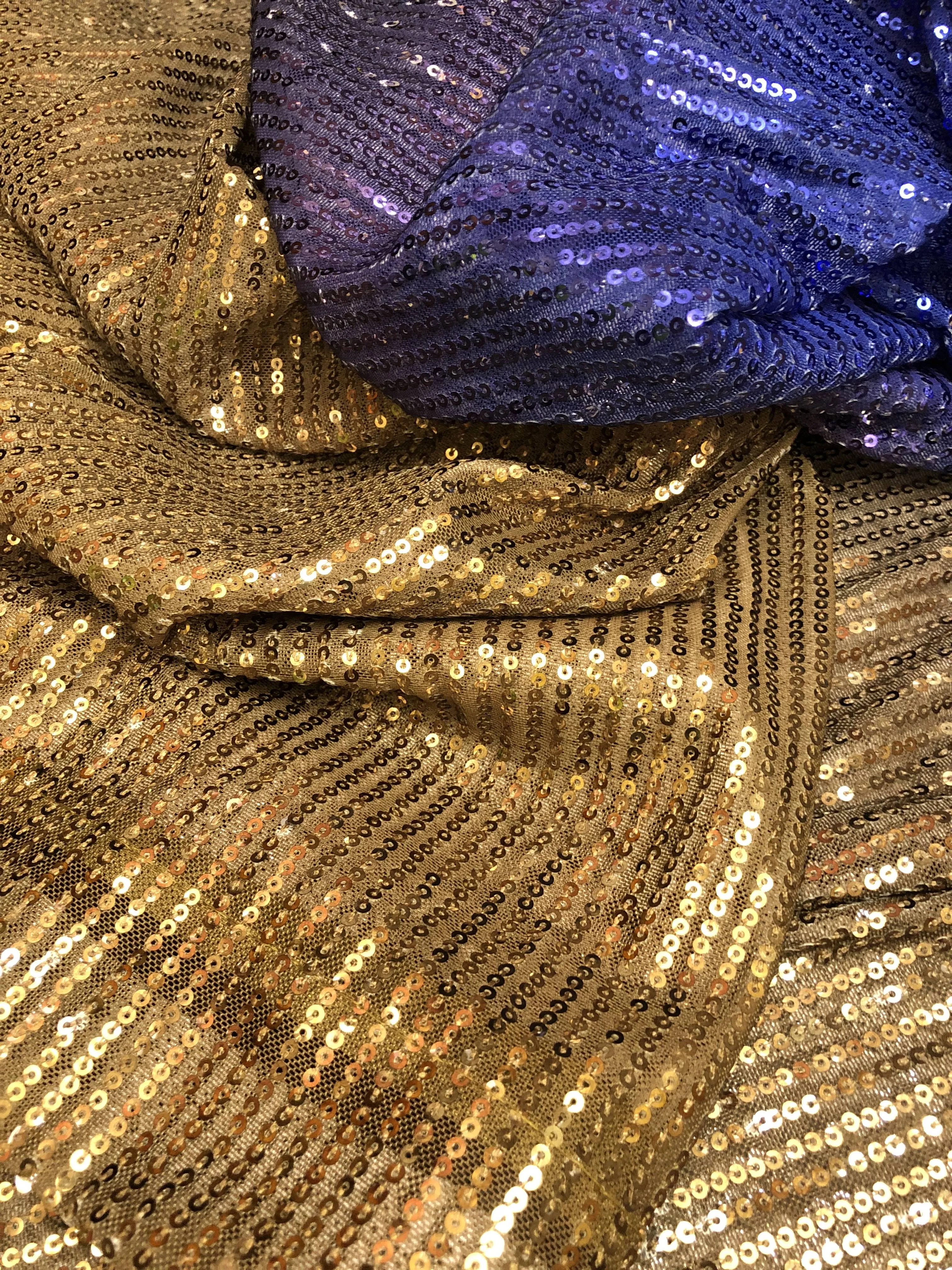 Golden and Indigo Blue Color Designer Net Saree with Sequin Weaving Work