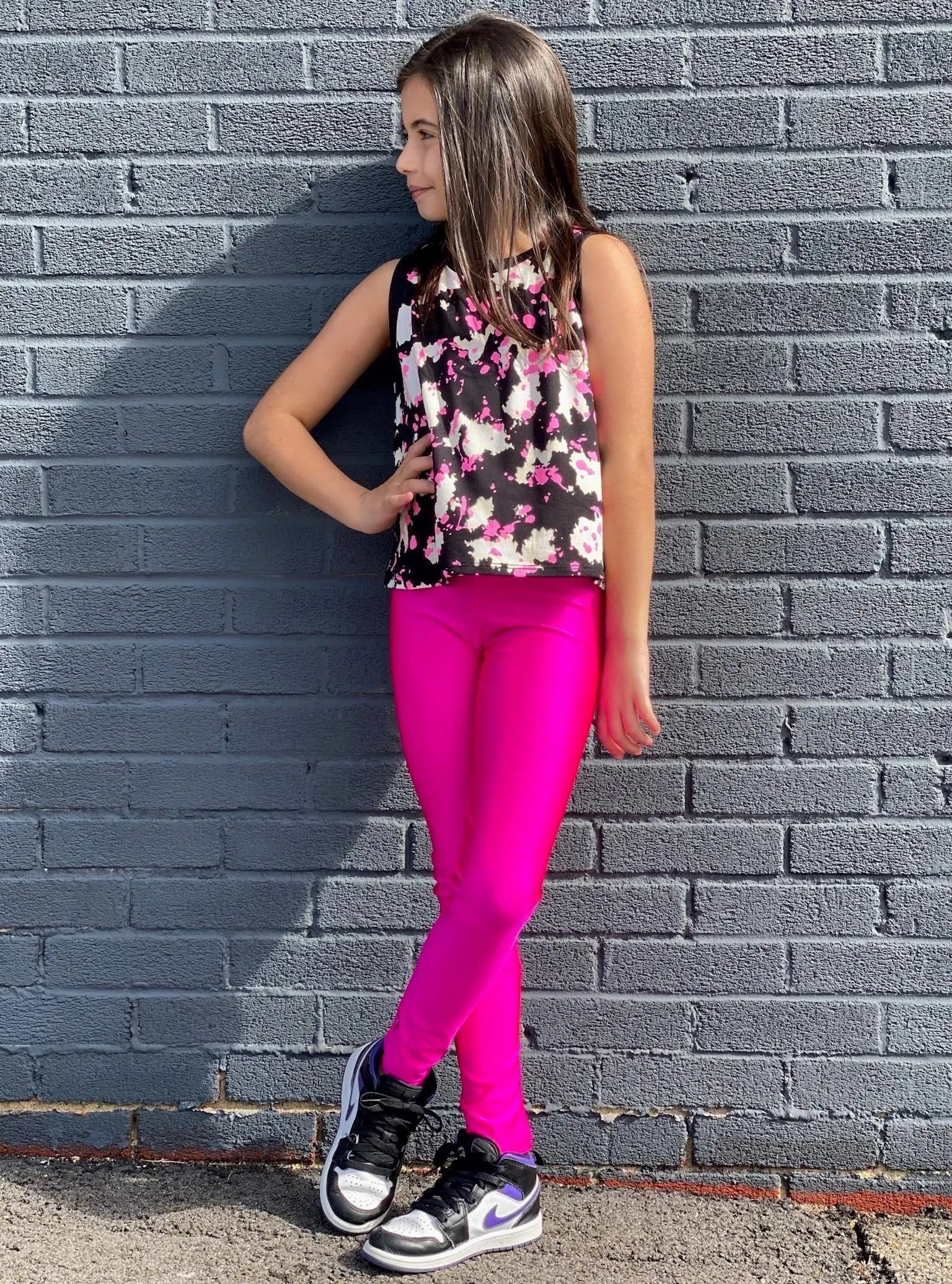 High Shine Long Legging - Neon Fuchsia