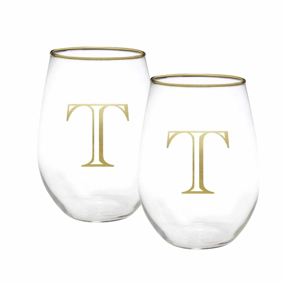 Initial Stemless Wine Glass | Gold - Set of 2