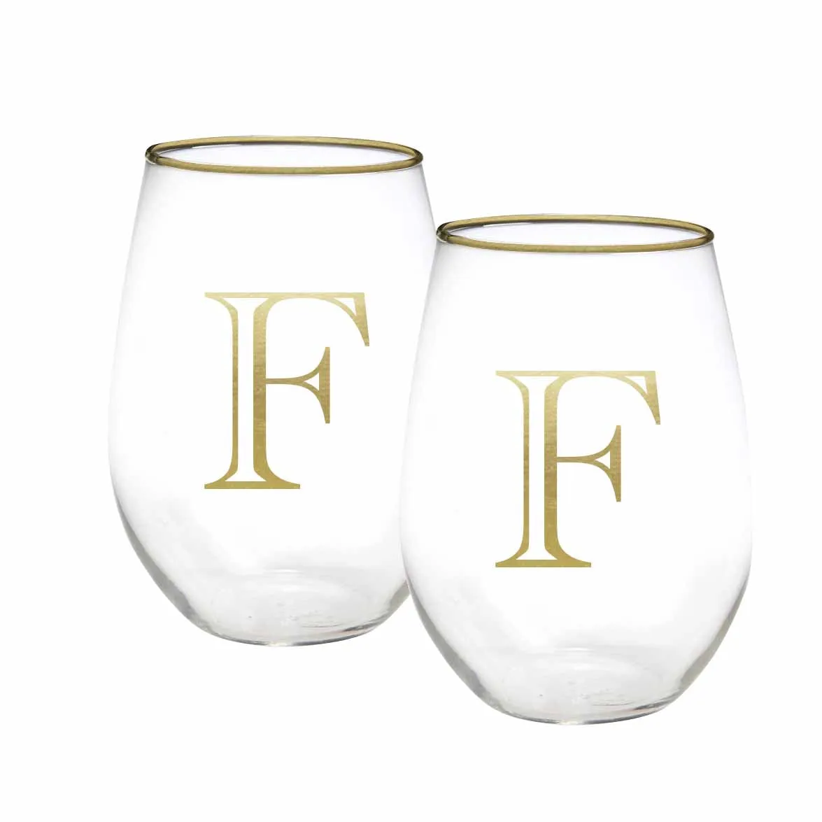 Initial Stemless Wine Glass | Gold - Set of 2