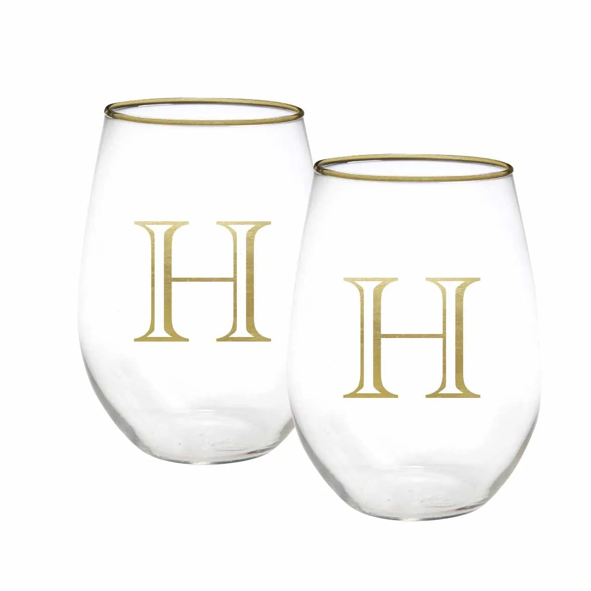 Initial Stemless Wine Glass | Gold - Set of 2