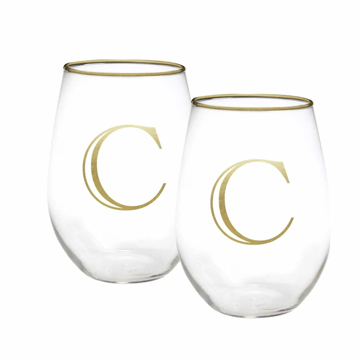 Initial Stemless Wine Glass | Gold - Set of 2