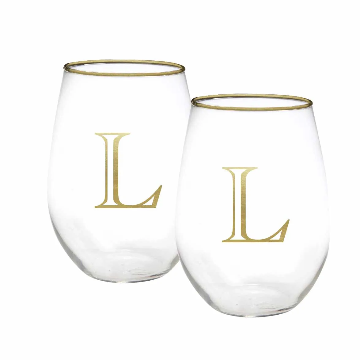 Initial Stemless Wine Glass | Gold - Set of 2