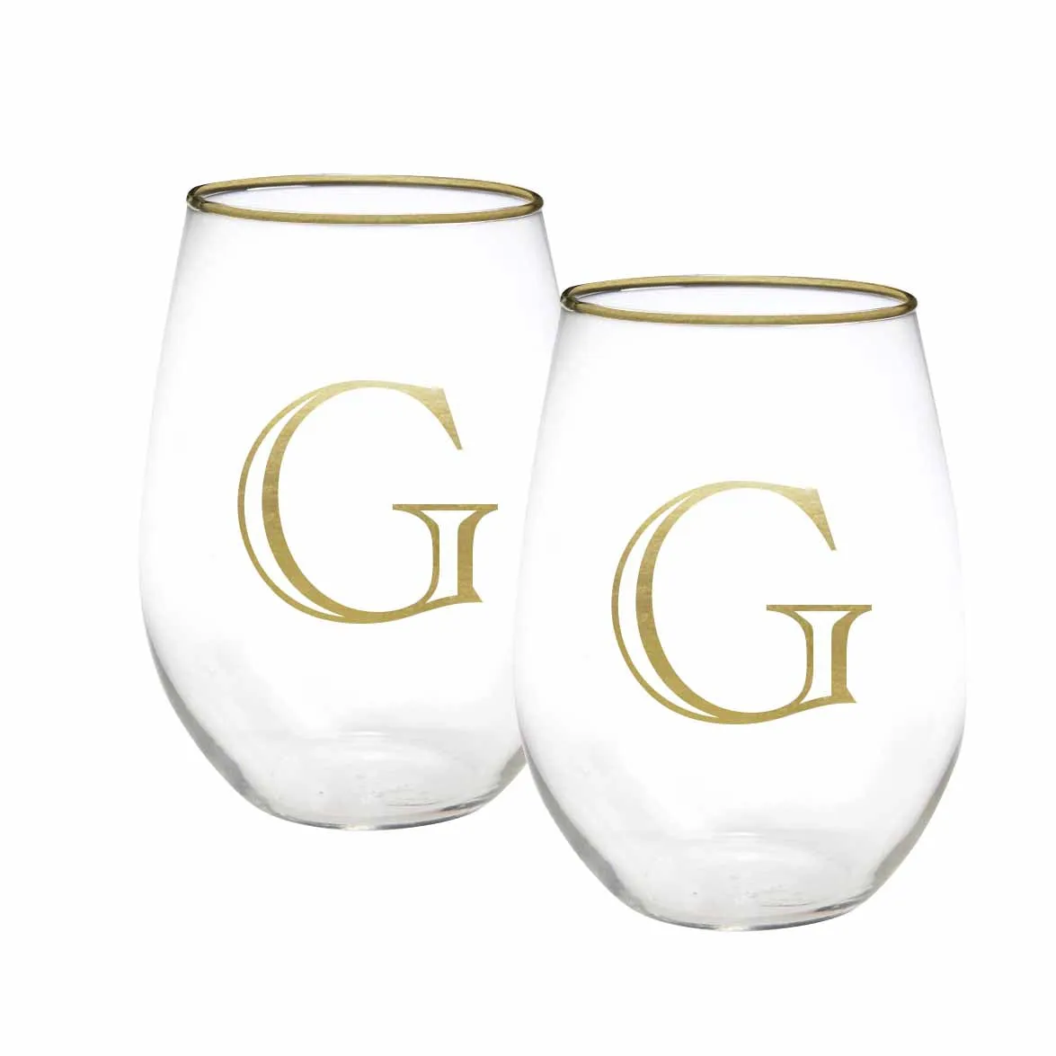 Initial Stemless Wine Glass | Gold - Set of 2