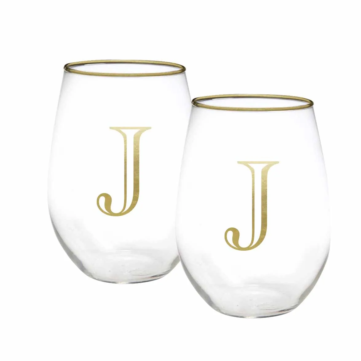 Initial Stemless Wine Glass | Gold - Set of 2