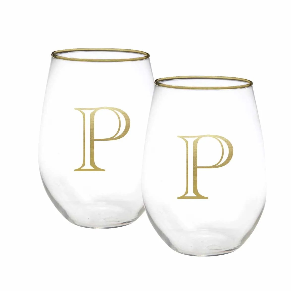 Initial Stemless Wine Glass | Gold - Set of 2