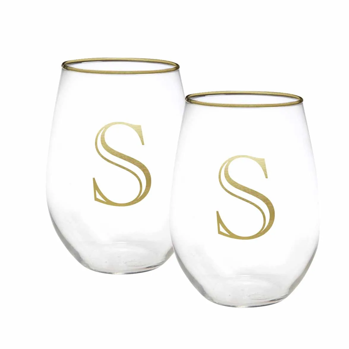 Initial Stemless Wine Glass | Gold - Set of 2