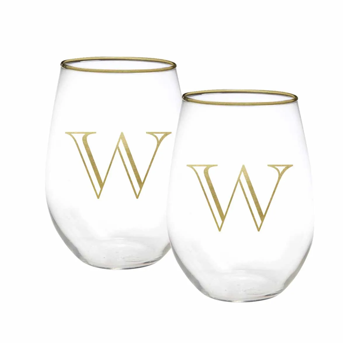 Initial Stemless Wine Glass | Gold - Set of 2