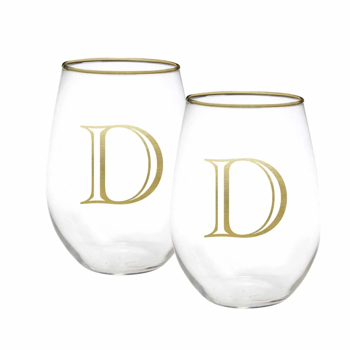 Initial Stemless Wine Glass | Gold - Set of 2