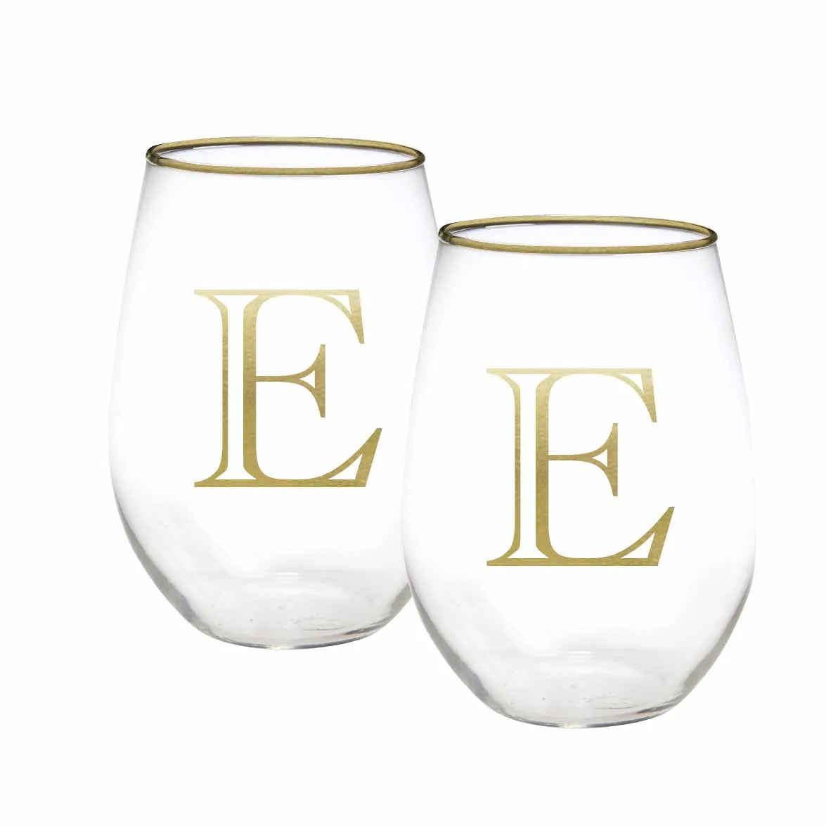 Initial Stemless Wine Glass | Gold - Set of 2