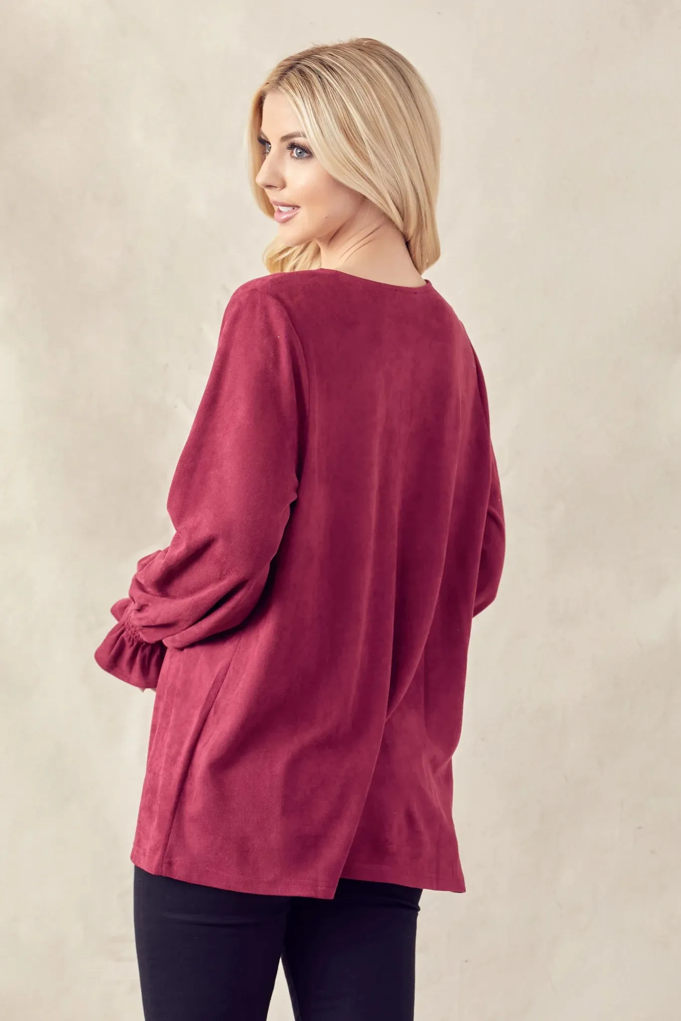 JOH ABIGAIL STRETCH SUEDE TOP - WINE RED - 21134AWIN