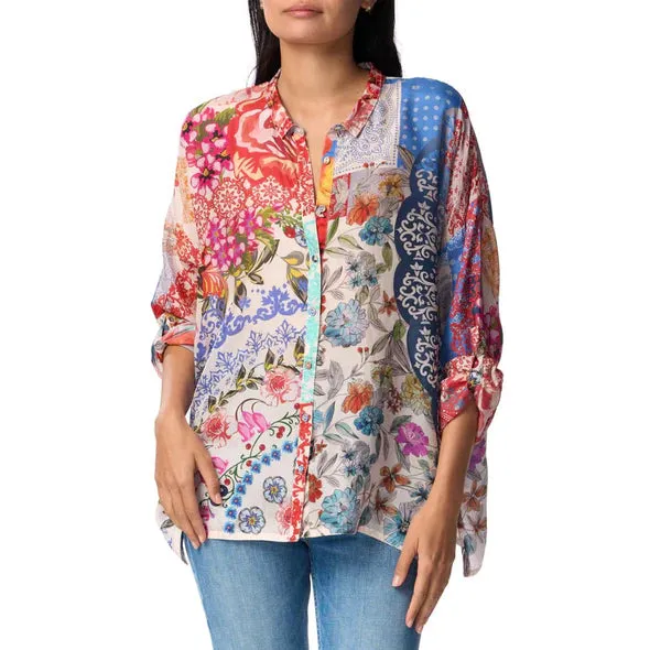 Johnny Was Tango Seline Silk Button Down Blouse