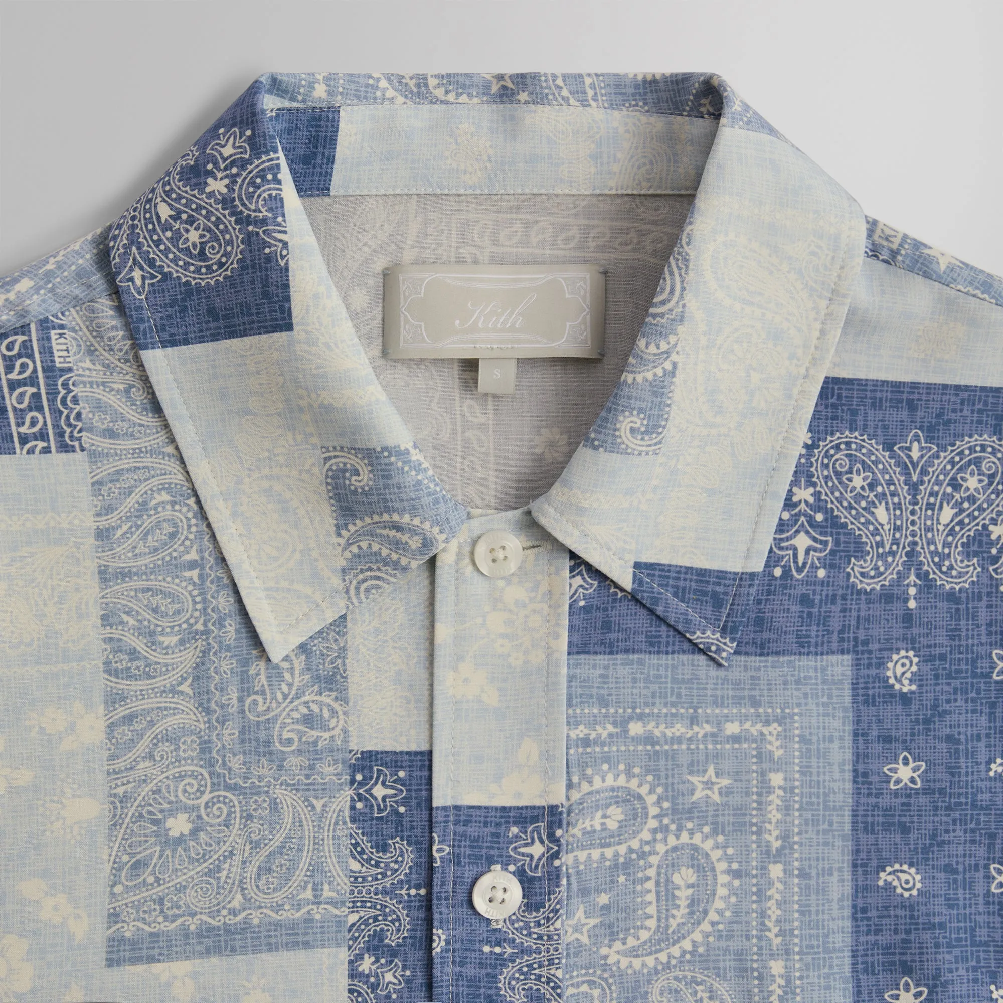 Kith Washed Paisley Long Sleeve Boxy Collared Overshirt - Light Indigo