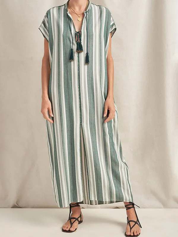 Knossos Caftan in Green Stripe