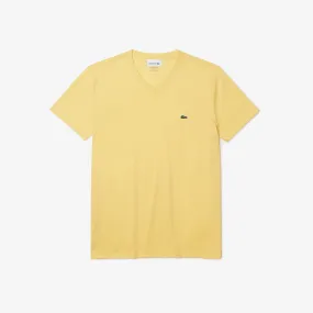 Lacoste V-Neck Pima Cotton Tee In Yellow