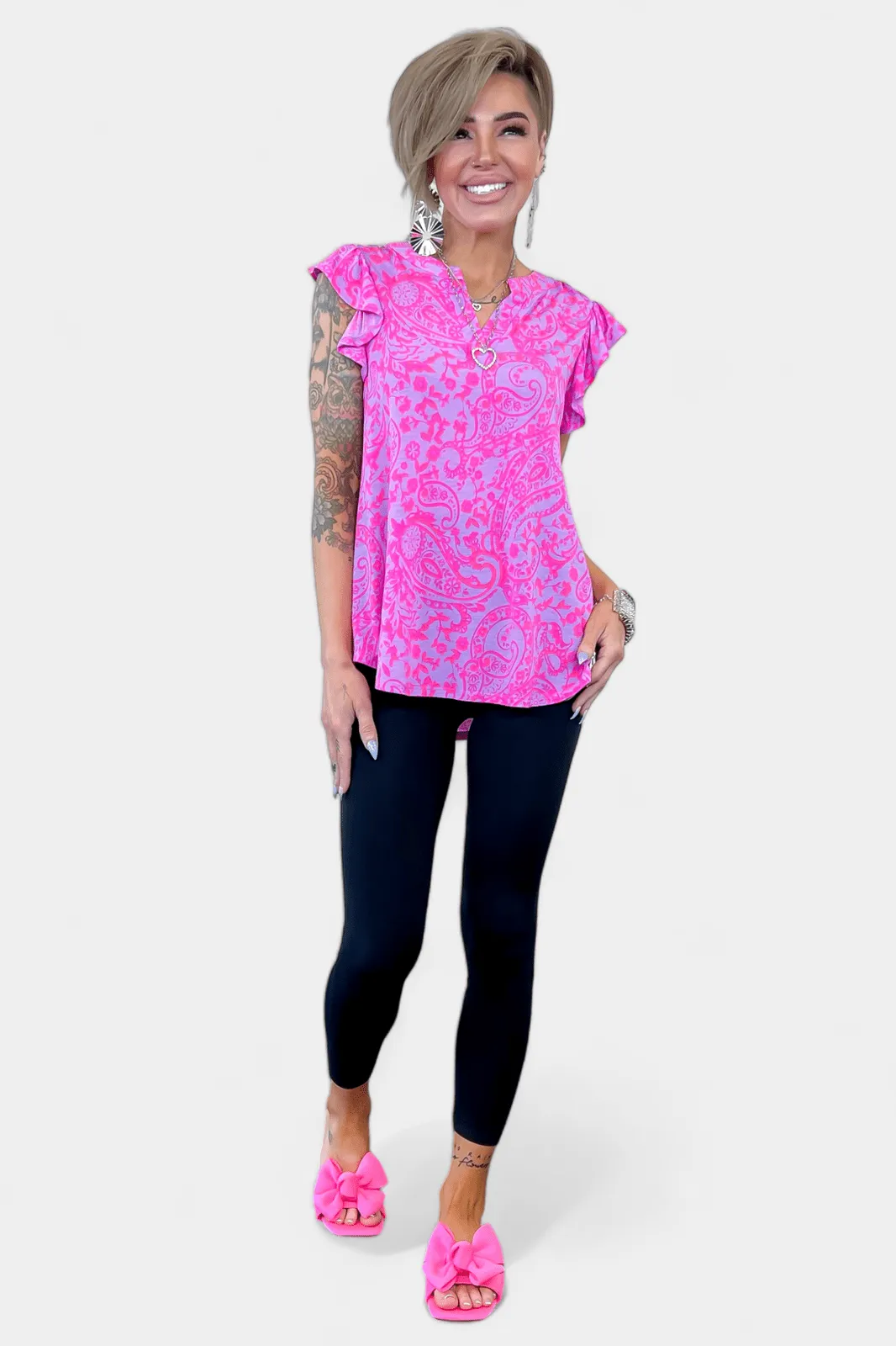 Lavender Paisley Lizzy Flutter Sleeve Top [NO RETURNS]