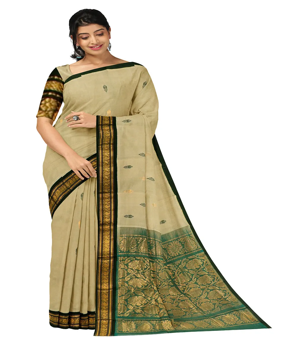 Light brown plain butta handwoven rajahmundry cotton saree