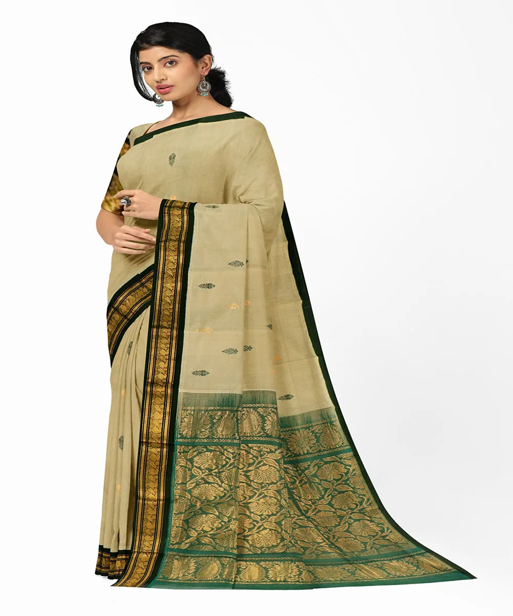 Light brown plain butta handwoven rajahmundry cotton saree