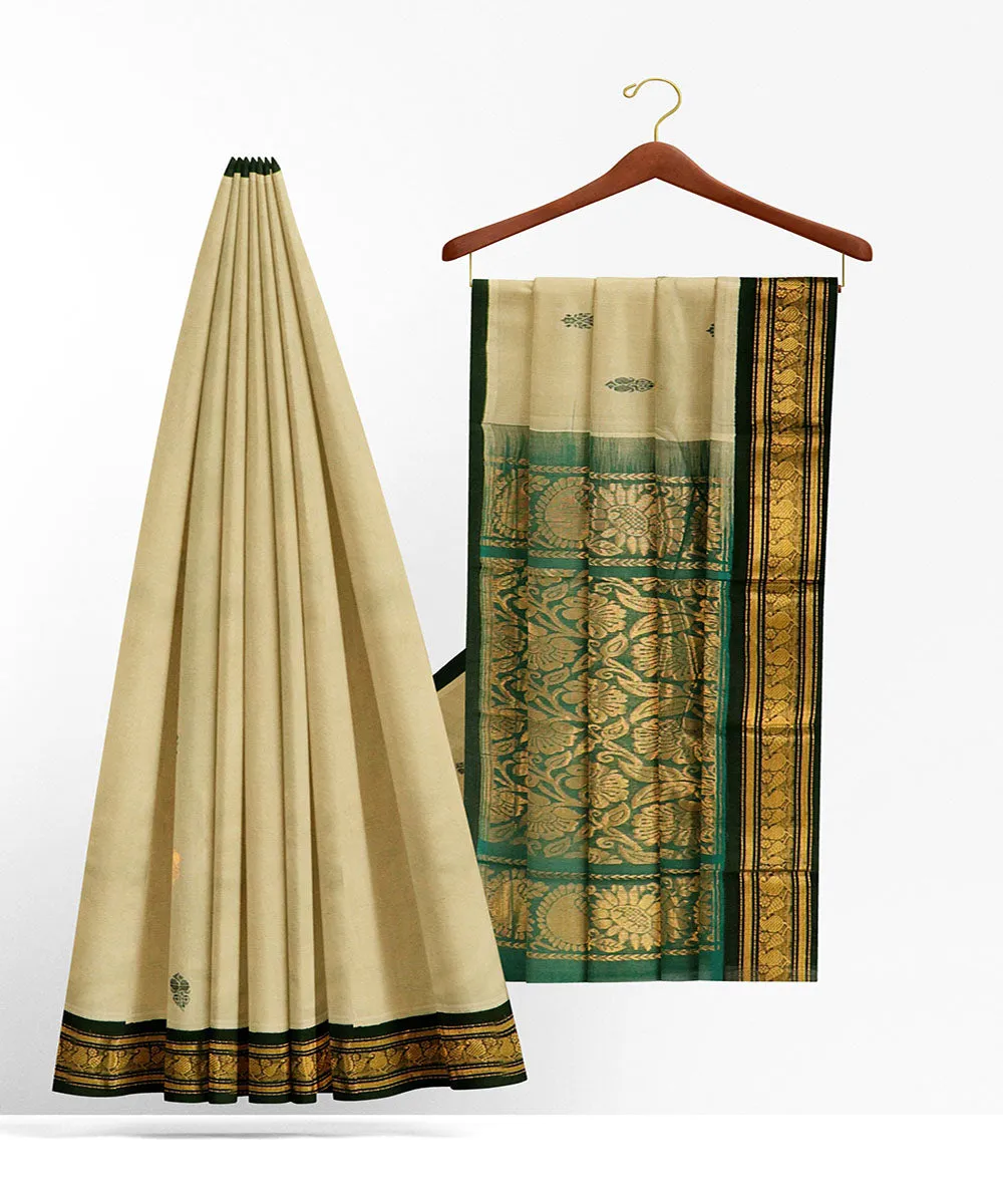 Light brown plain butta handwoven rajahmundry cotton saree