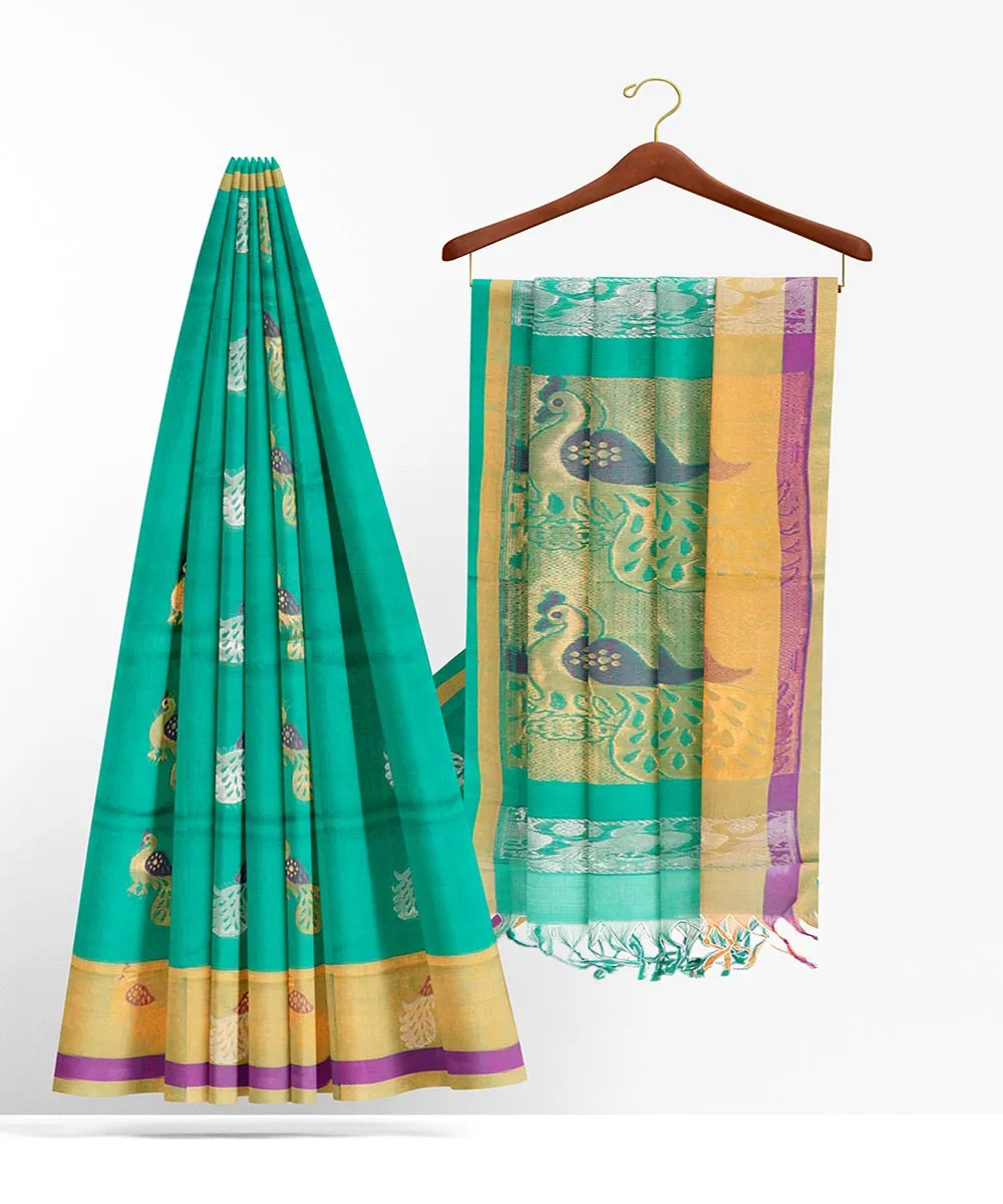 Light green butta rajahmundry handwoven cotton saree