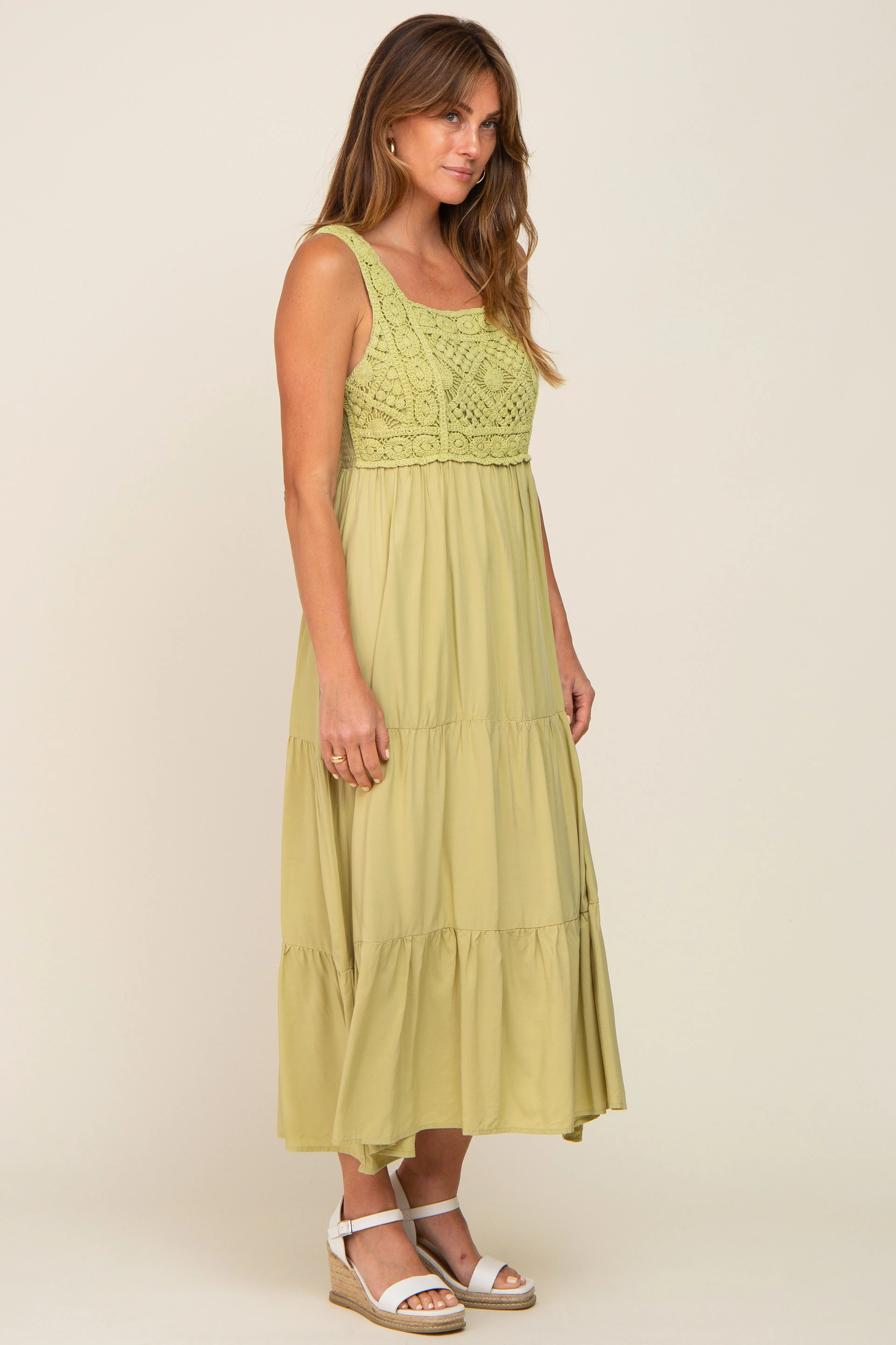 Lime Crochet Tiered Midi Dress