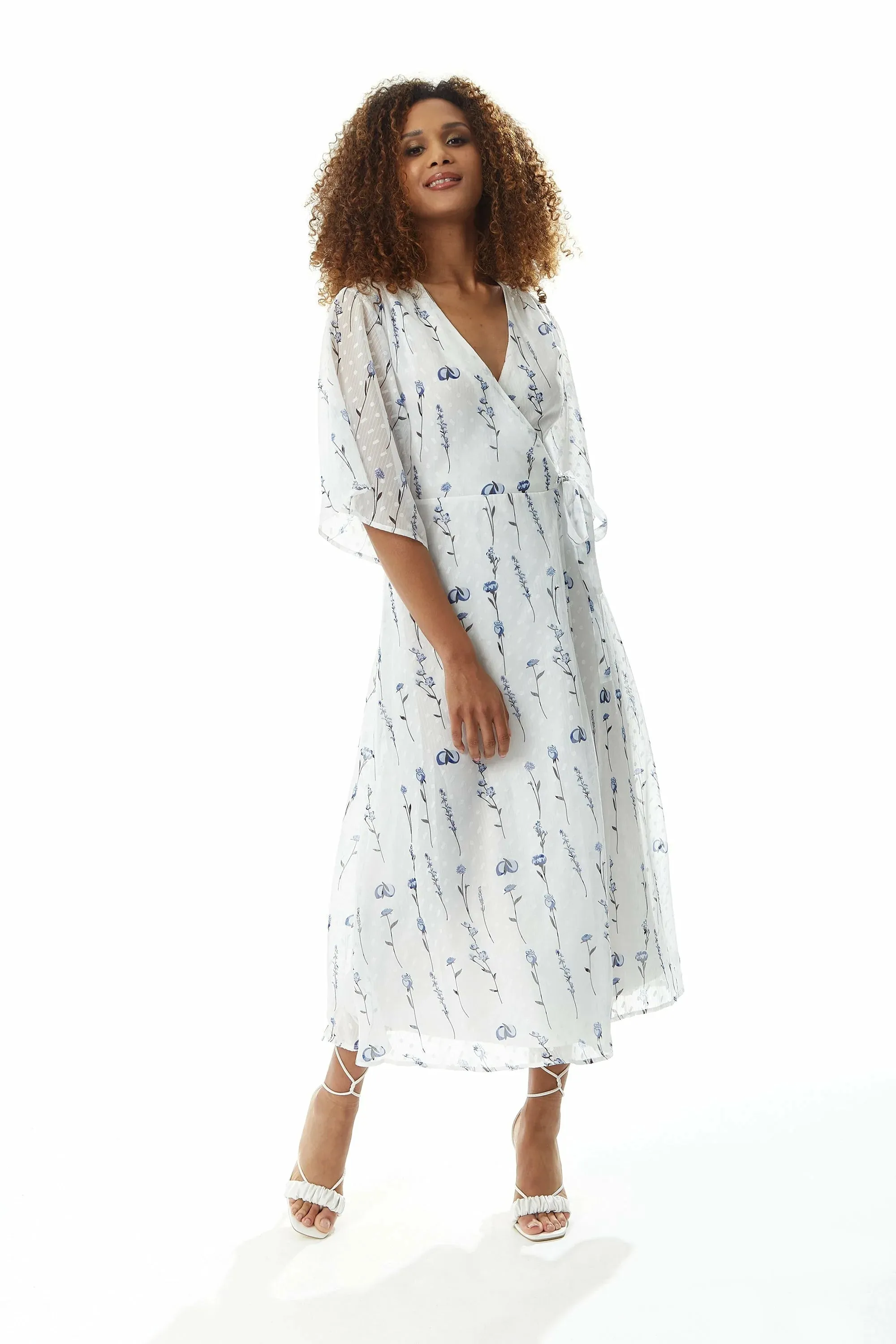 Liquorish Floral Print Midi Wrap Dress