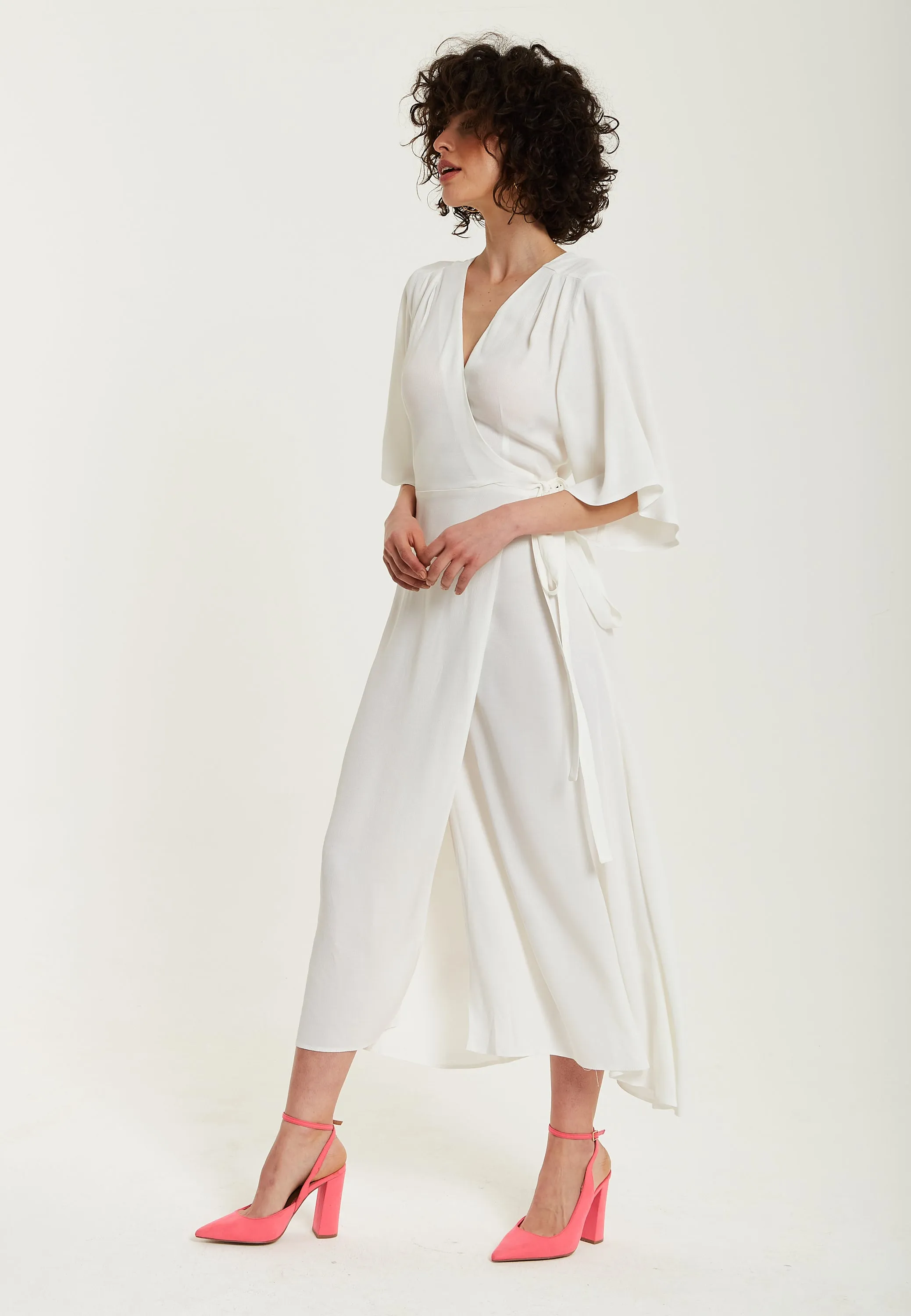 Liquorish Midi Wrap Dress In White