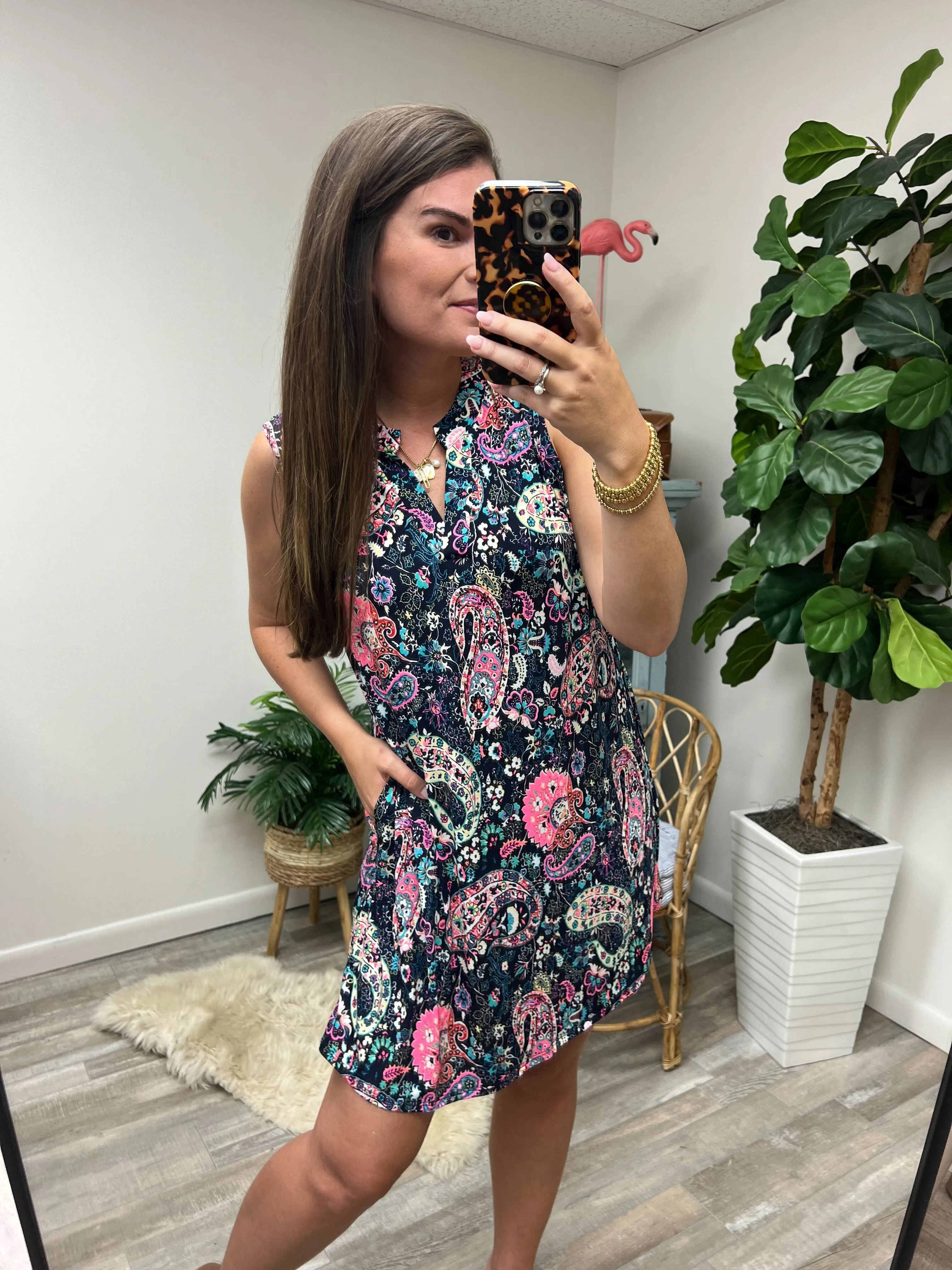 Lizzy Tank Dress in Navy, Ivory and Pink Paisley - 4/26