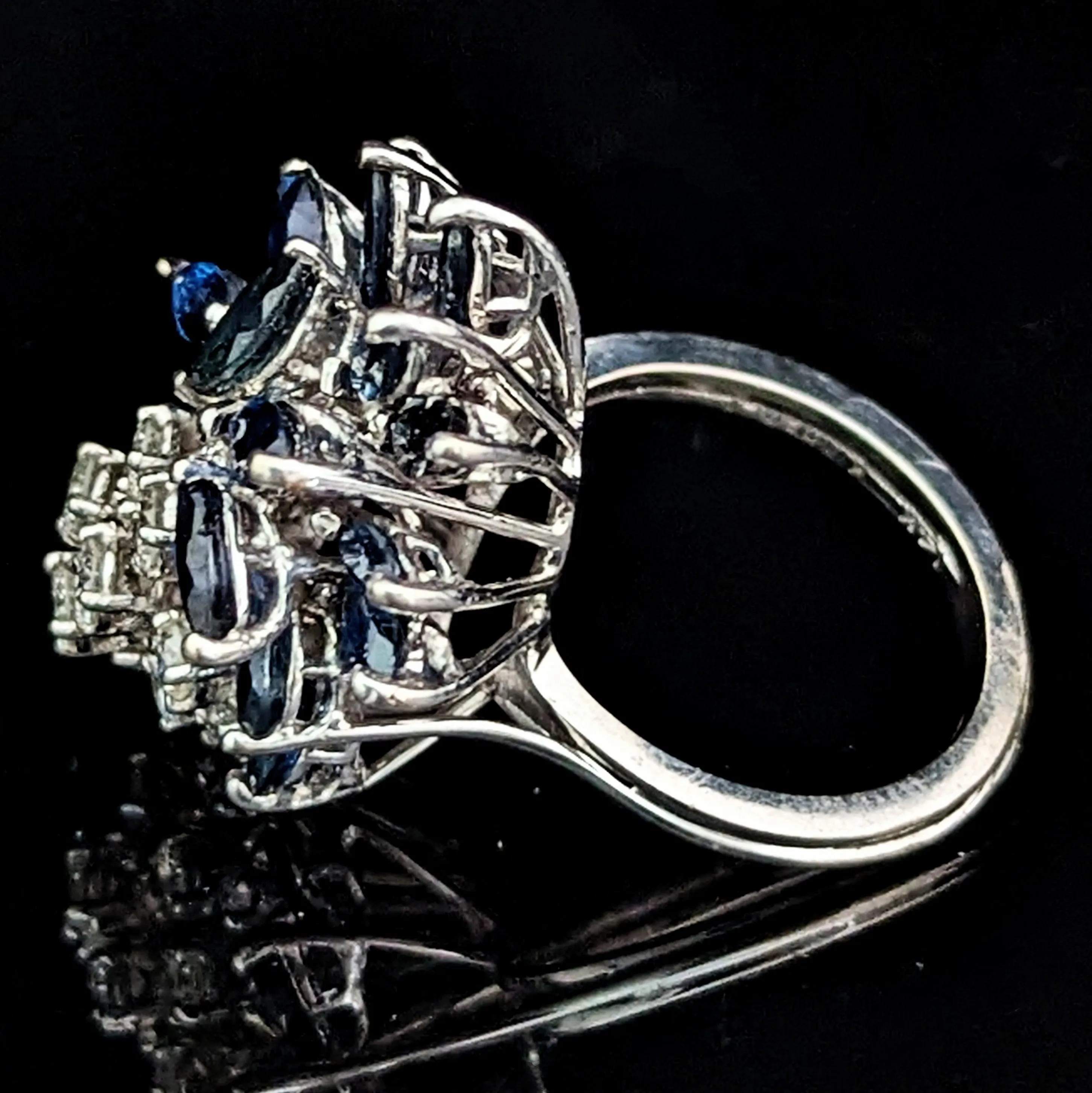 Londonderry - Estate Diamonds Sapphire 14k White Gold Cocktail Ring