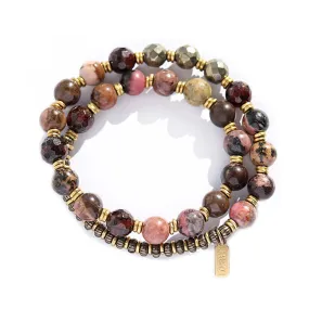 Love and Confidence Rhodonite Pyrite and Garnet Mala Bracelet