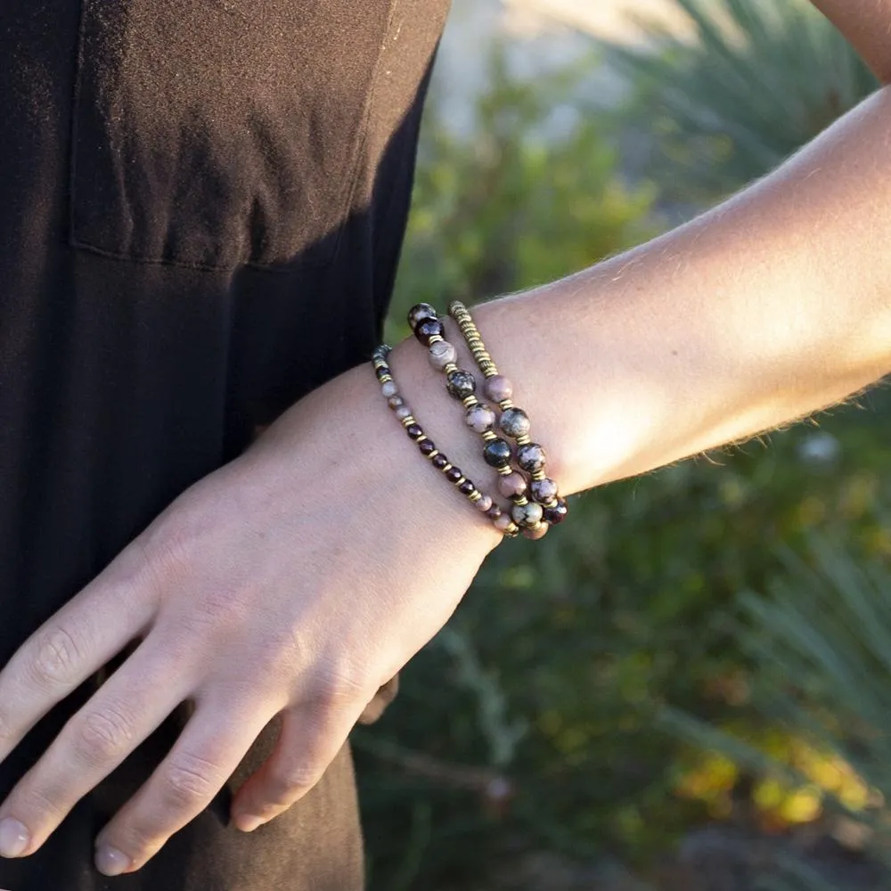 Love and Confidence Rhodonite Pyrite and Garnet Mala Bracelet