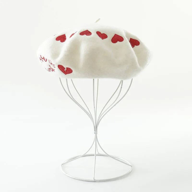 ''LOVE EMBROIDERY'' WHITE BERET BY51030