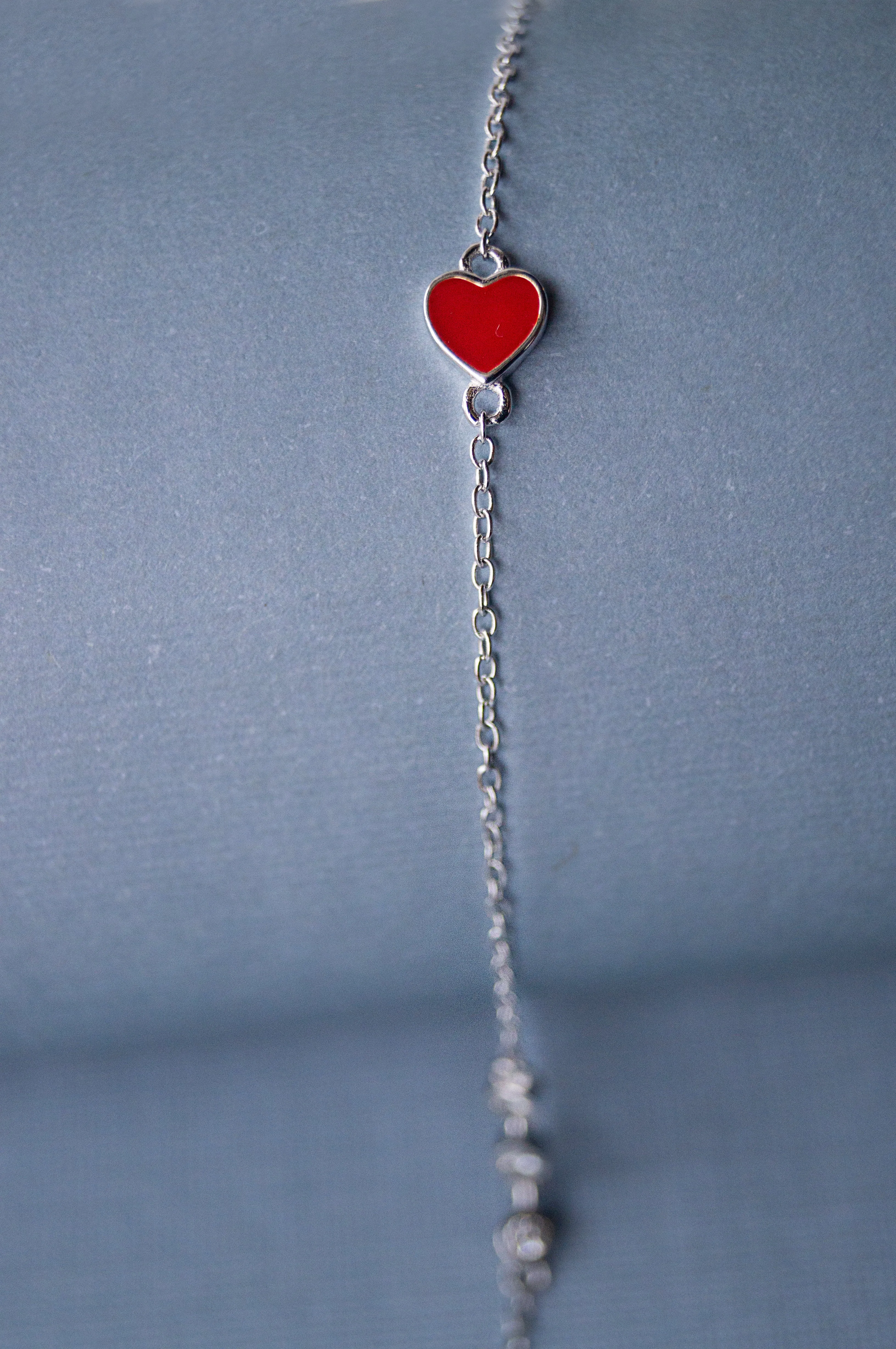 Lovely Red Heart Sterling Silver Chain Bracelet