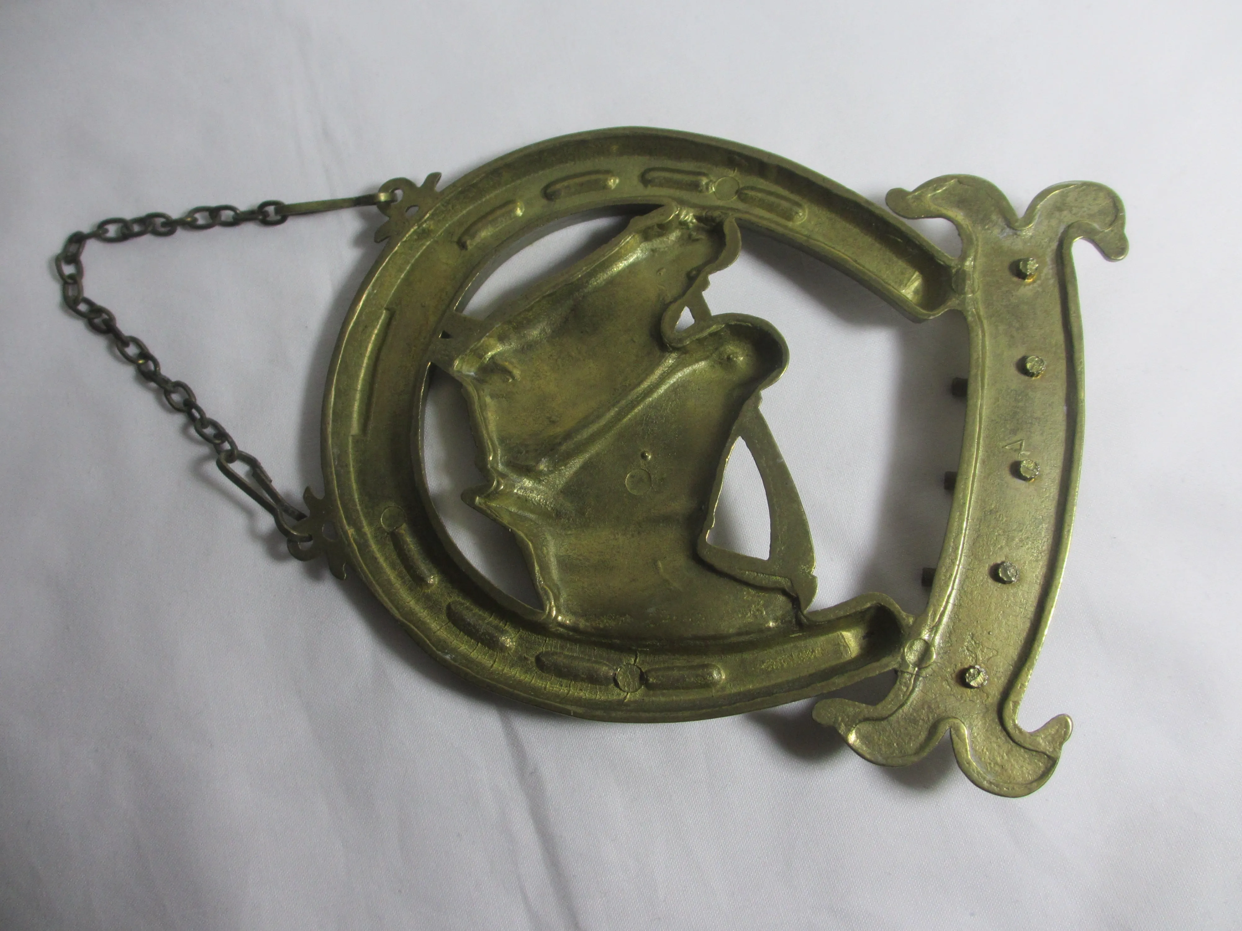 Lucky Horseshoe & Horse Heads Brass Key Rack Holder Vintage c1980