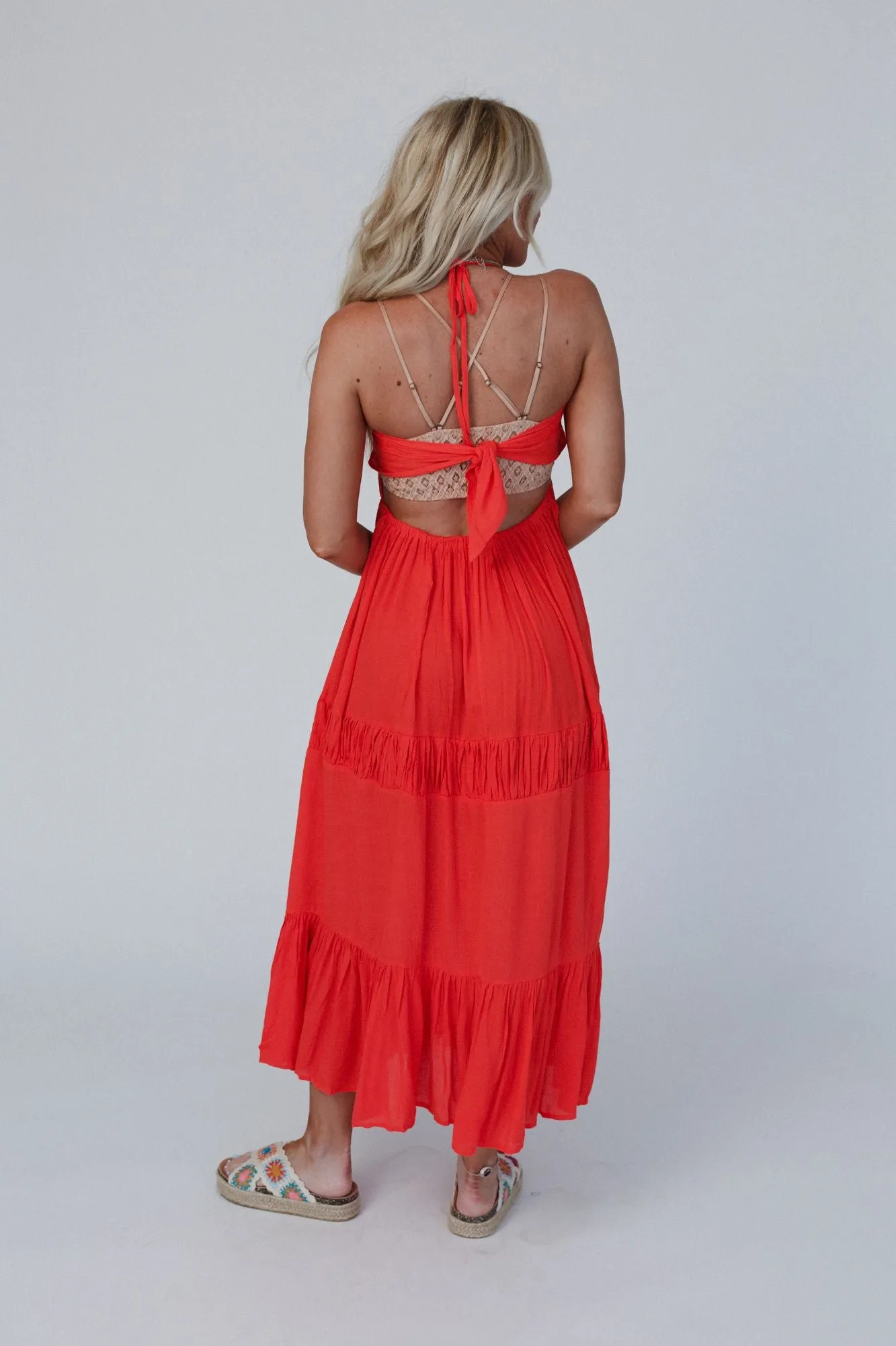 Malta Tie Back Maxi Dress - Red