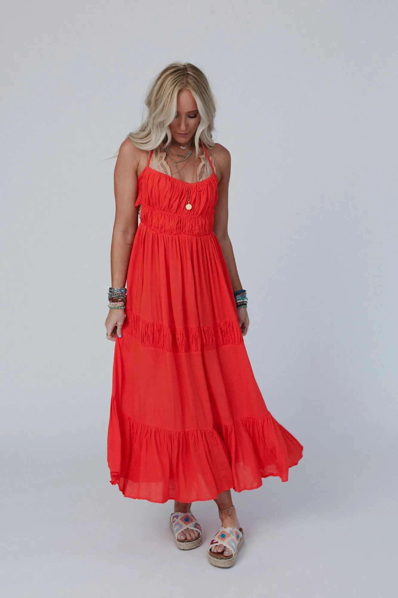 Malta Tie Back Maxi Dress - Red