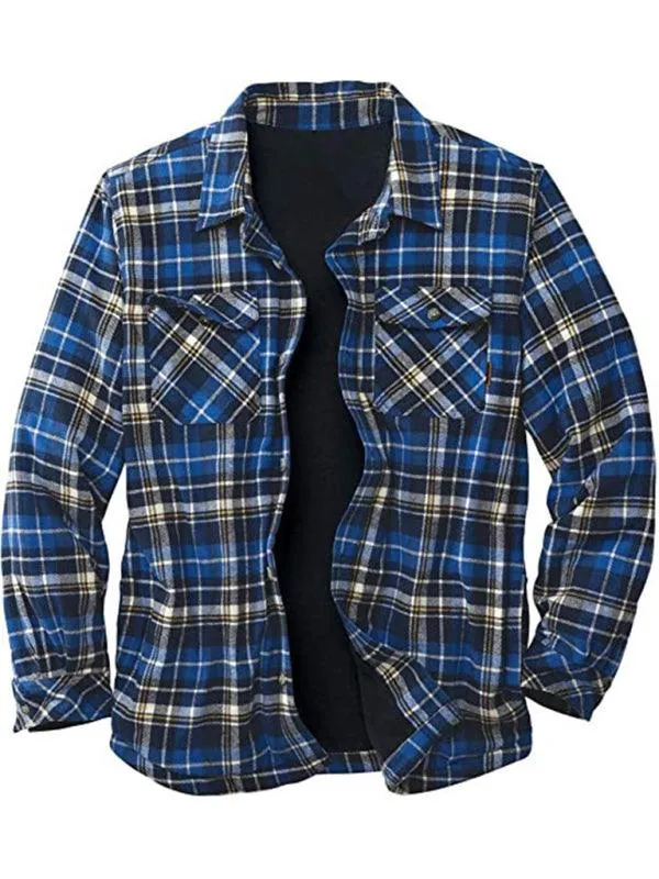 Men’s Plaid Pattern With Buttoned Breast Pocket Faux Sherpa-lined Flannel Shirt Jacket