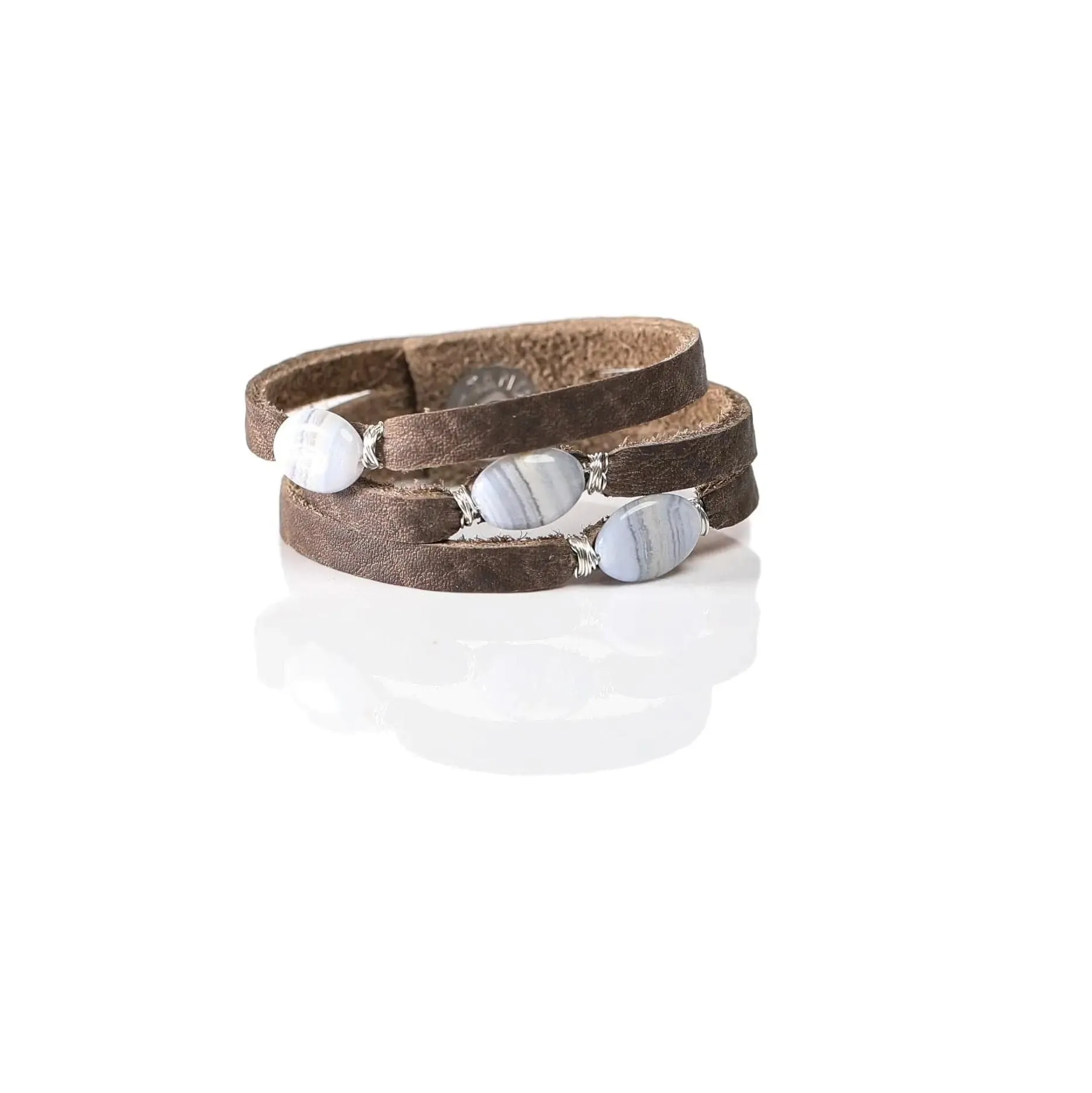 Mini Cinco Leather Wrap Bracelet Grey