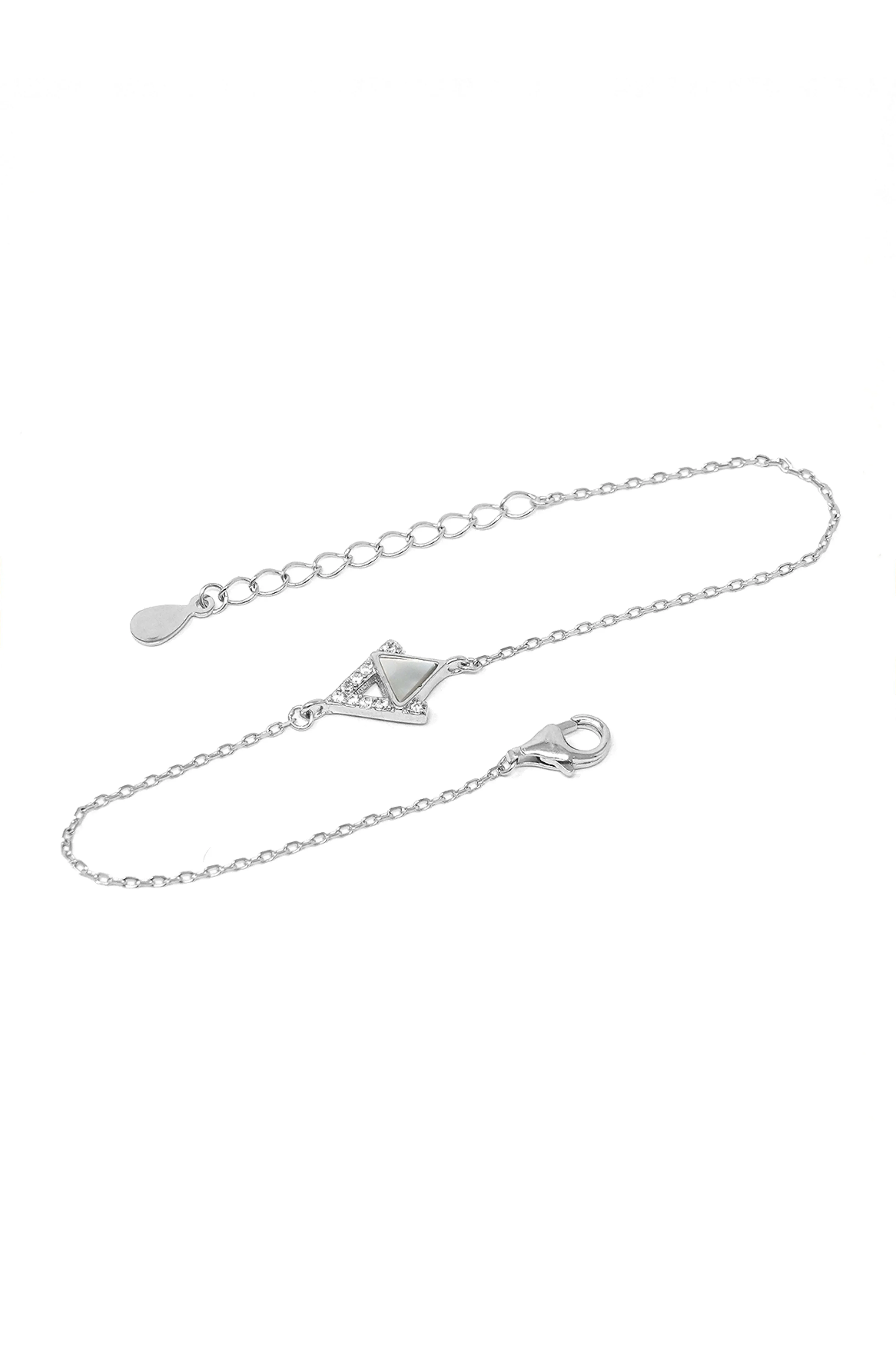 Mother Of Pearl Entangled Triangles Sterling Silver Chain Bracelet