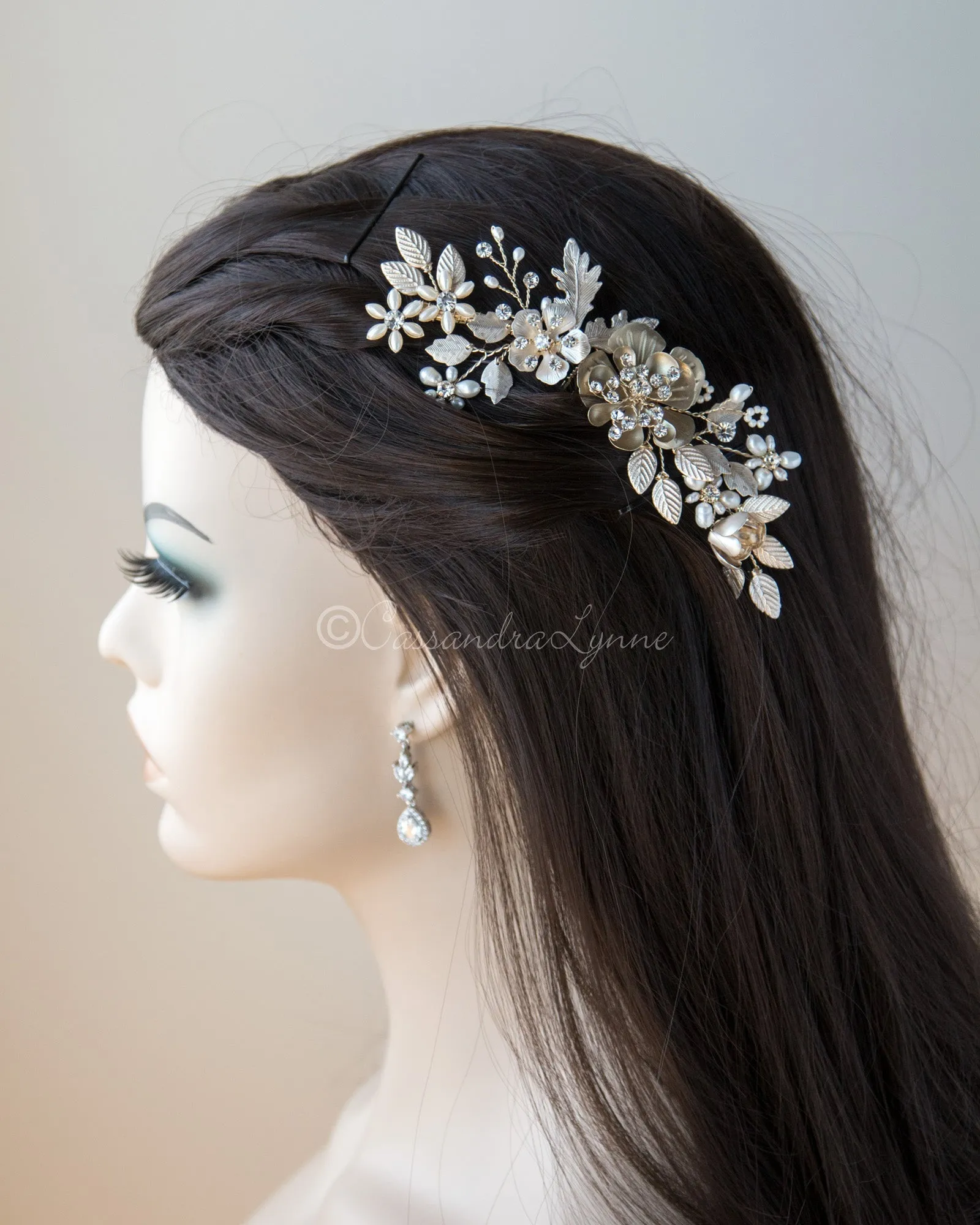 Mutli Tone Golden Pearl Wedding Hair Comb