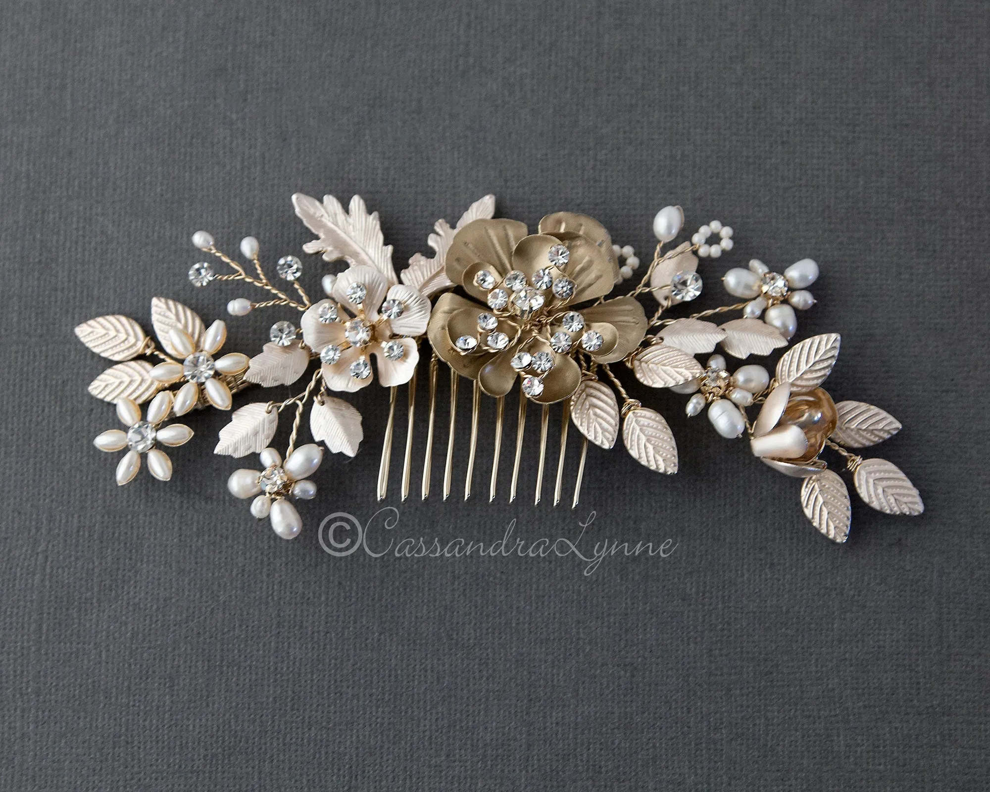 Mutli Tone Golden Pearl Wedding Hair Comb