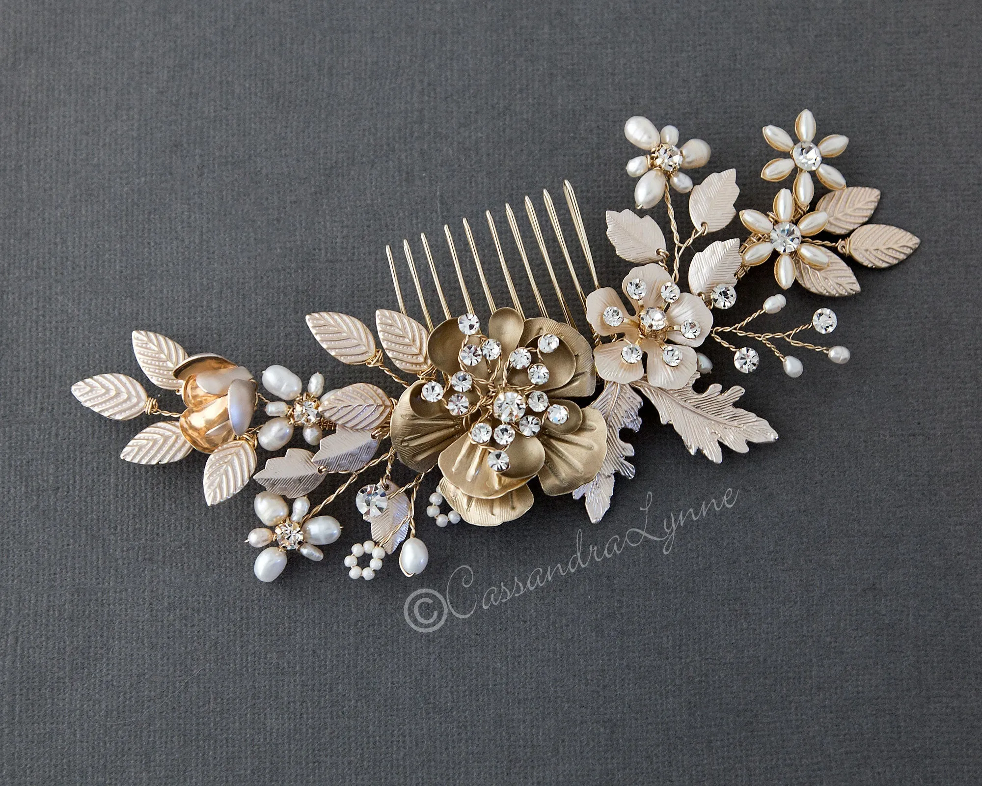 Mutli Tone Golden Pearl Wedding Hair Comb